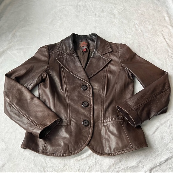 DANIER Italian Leather Brown Blazer - Picture 2 of 14